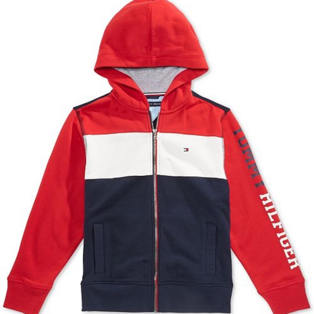 Tommy hilfiger red, white, and dark blue hoodie